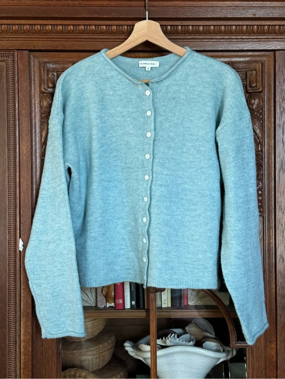 Women's Light Blue Button-Front Knit Cardigan Sweater